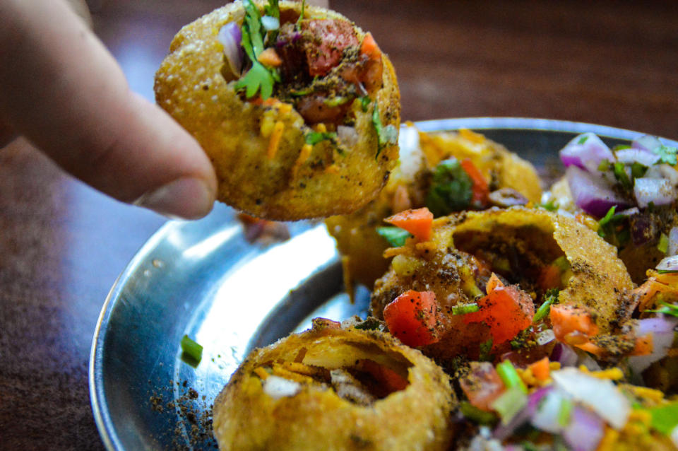 A plate of pani puri.