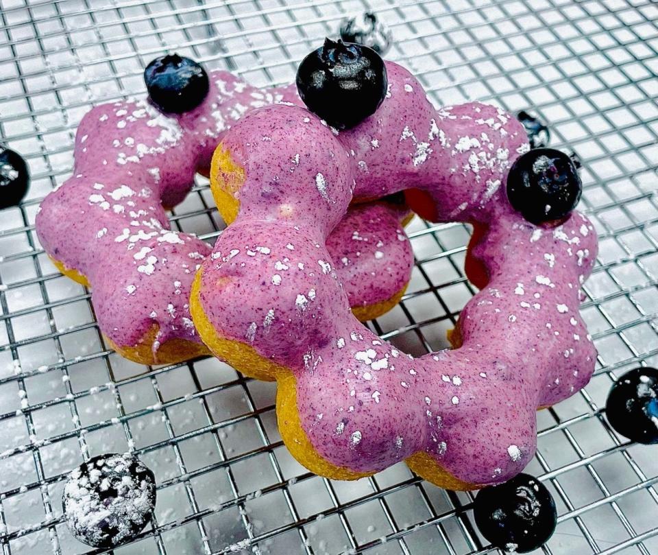 A bluberry doughnut from Mochi Ring in Edison and Union.