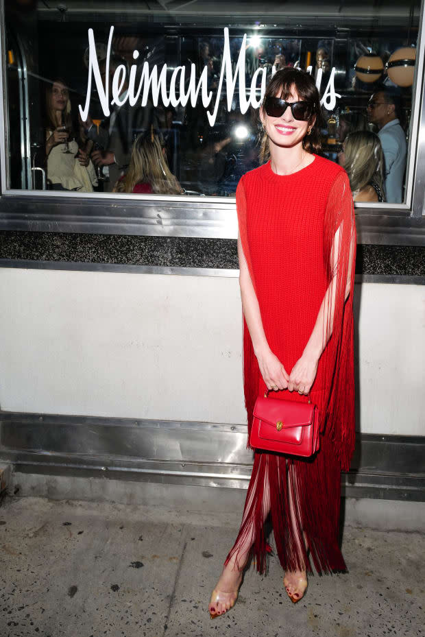 <p>Anne Hathaway in Michael Kors Collection at the Neiman Marcus "Live Your Luxury" cocktail. Photo: Sansho Scott/BFA.com/Courtesy of Neiman Marcus</p>