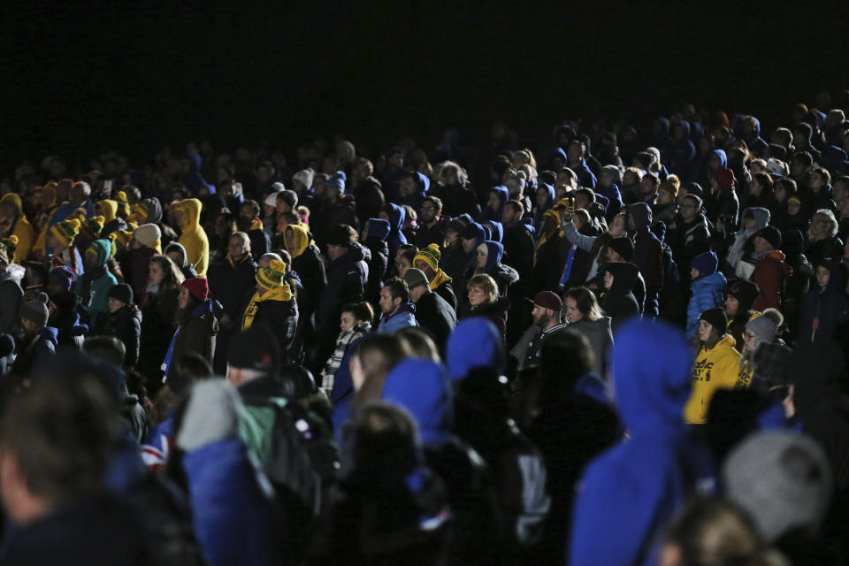 People attend he Dawn Service ceremony at the Anzac Cove beach, the site of World War I landing of the ANZACs (Australian and New Zealand Army Corps) on April 25, 1915, in Gallipoli peninsula, Turkey, early Thursday, April 25, 2019. As dawn broke, families of soldiers, leaders and visitors gathered near former battlefields, honouring thousands of Australians and New Zealanders who fought in the Gallipoli campaign of World War I on the ill-fated British-led invasion. The doomed Allied offensive to secure a naval route from the Mediterranean to Istanbul through the Dardanelles, and take the Ottomans out of the war, resulted in over 130,000 deaths on both sides.(AP Photo/Emrah Gurel)