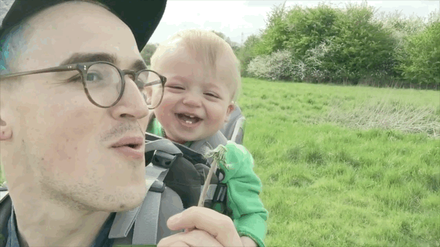 This is <strong>Tom Fletcher</strong> of the British boy band McFly (think One Direction, but rockier). He’s also a children’s author ( <em>The Dinosaur That Pooped Christmas</em>) and vlogger. And that’s his adorable son, <strong>Buzz</strong>. When they’re not being dapper, the two can often be found out for hikes. And this is Buzz’s adorable reaction when he sees a dandelion for the first time: <strong> NEWS: Watch this baby try on glasses and see her mom for the first time!</strong> At first, Buzz doesn’t quite know what to make of the dandelion: YouTube But then he starts laughing. And once he starts, he <em>cannot</em> stop: YouTube “This is why being a Dad is awesome. This is the first time my son Buzz has ever seen a dandelion,” Tom says. “I think he liked it.” YouTube It never gets old. We could watch this over and over on loop all day. GIFs don’t do this justice either. Go back up and watch the video to hear the little cackle. Speaking of adorable kids, watch “Apparently Kid” totally school Chris Pratt on dinosaur knowledge: