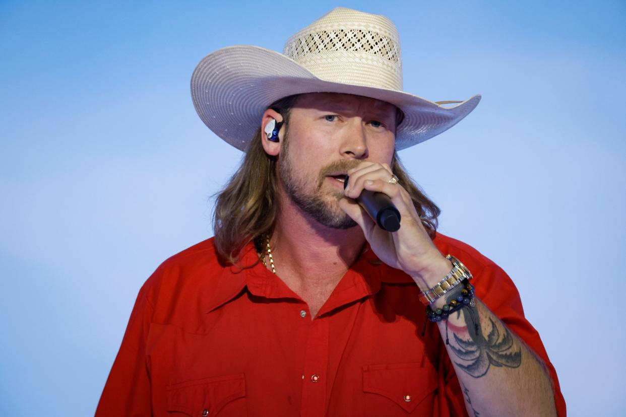 Country music artist Brian Kelley performs on the third day of the Republican National Convention at the Fiserv Forum in Milwaukee, Wisconsin on July 17, 2024. Delegates, politicians and Republican supporters are in Milwaukee for the annual convention that will end with former President Donald Trump accepting his party's presidential nomination.