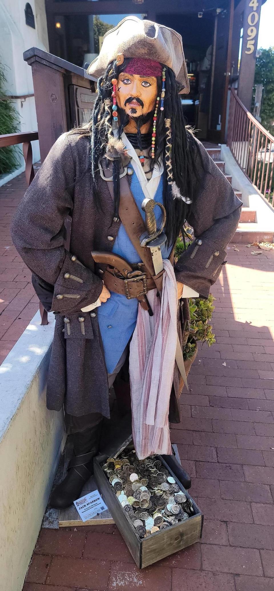 Captain Jack Sparrow greets customers at Robin’s Restaurant in Cambria during the Cambria Scarecrow Festival in October 2023.