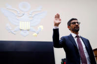 Google CEO Sundar Pichai is sworn in prior to testifying at a House Judiciary Committee hearing “examining Google and its Data Collection, Use and Filtering Practices” on Capitol Hill in Washington, U.S., December 11, 2018. REUTERS/Jim Young
