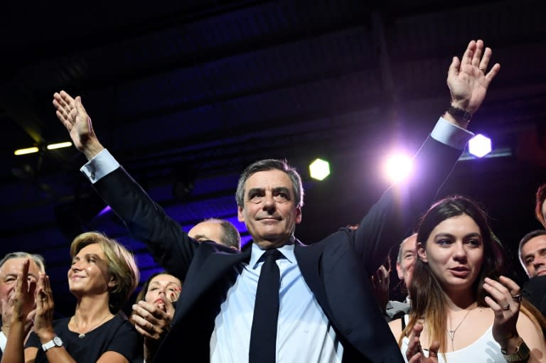 French presidential election candidate for the right-wing Les Republicains during a rally at the Porte de Versailles in Paris, on April 9, 2017