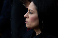 LONDON, ENGLAND - DECEMBER 02: Home Secretary, Priti Patel attends a vigil for victims Jack Merritt, 25, and Saskia Jones, 23 of the London Bridge attack and to honour the public and emergency services who responded to the incident at the Guildhall Yard on December 2, 2019 in London England. Usman Khan, a 28 year old former prisoner convicted of terrorism offences, killed two people in Fishmongers' Hall at the North end of London Bridge on Friday, November 29, before continuing his attack on the bridge. Mr Khan was restrained and disarmed by members of the public before being shot by armed police. (Photo by Leon Neal/Getty Images)