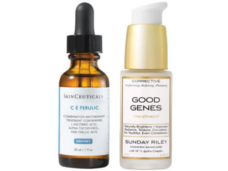 From left: SkinCeuticals CE Ferulic; Sunday Riley Good Genes Treatment. Images courtesy of the brands