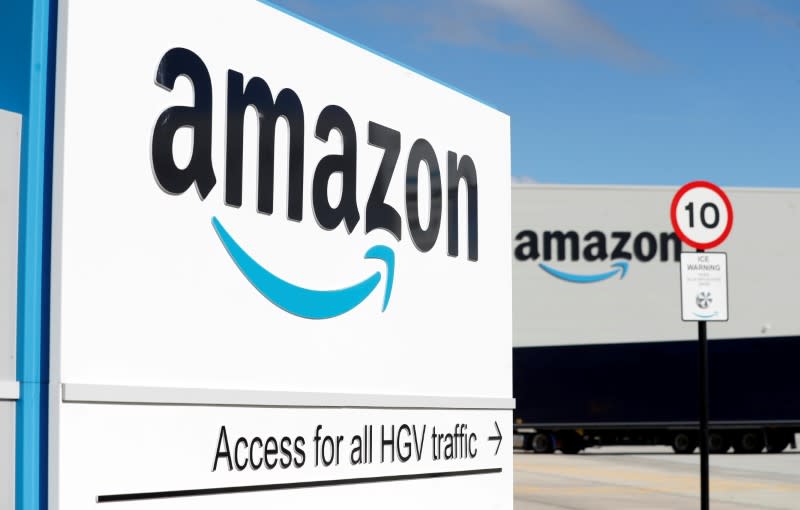 FILE PHOTO: An Amazon logo is seen at its centre in Darlington