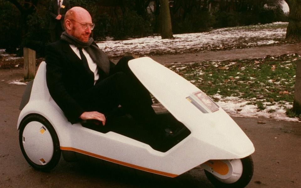 Sir Clive Sinclair with one of the C5 vehicles Tony Wood Rogers says he designed - PA