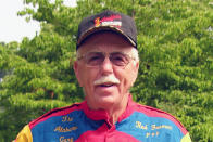 FILE - In this July 6, 2006, file photo, Red Farmer stands in his backyard in Hueytown, Ala. Farmer is a contender for NASCAR's 2021 Hall of Fame class, to be announced Tuesday, June 16, 2020. (Mike Bolton/The Birmingham News via AP, File)