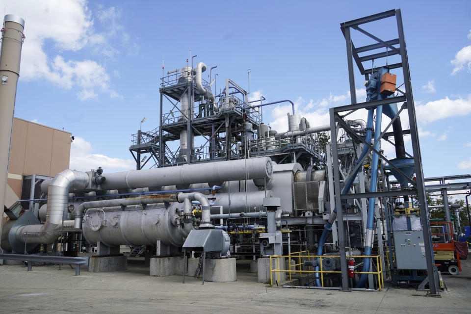 The Alterra Energy plant that recycles plastics back into a fluid that is used in the manufacture of plastics, sits in Akron, Ohio, on Thursday, Sept. 8, 2022. The U.S. facilities currently recycling plastic into new plastic are small — the largest is the 60-ton-per-day plant Alterra Energy, according to the ACC. (AP Photo/Keith Srakocic)