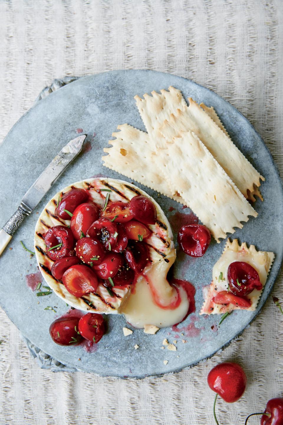 Grilled Camembert with Macerated Cherries and Rosemary