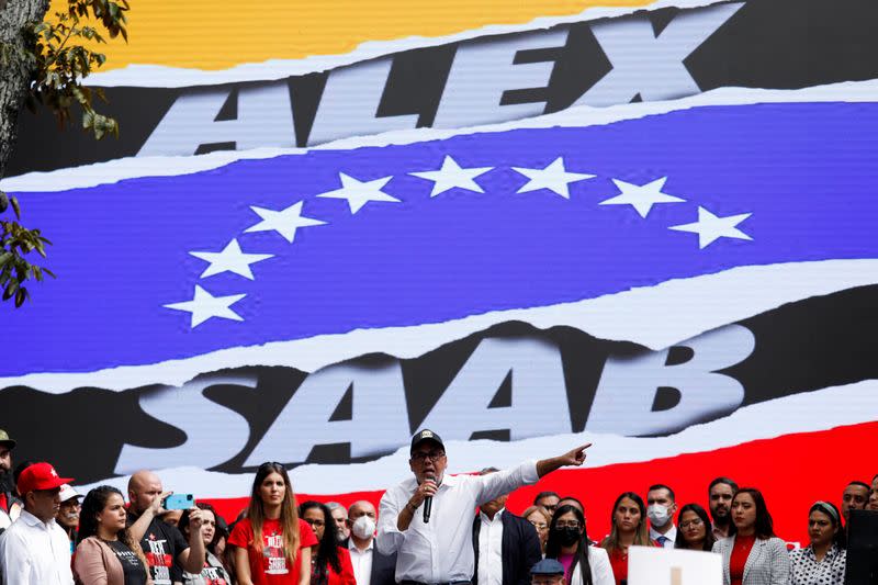 Demonstrators of the "Free Alex Saab" movement participate in a rally, in Caracas