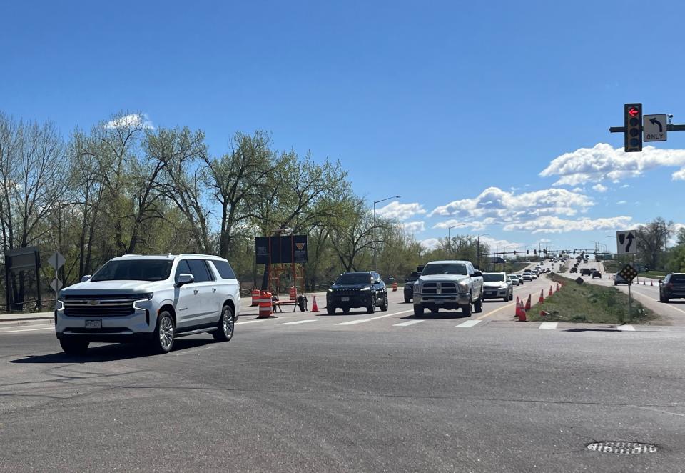 Vehicles stack up on Harmony Road just east of Interstate 25 due to construction on Harmony Road in Fort Collins on Tuesday.