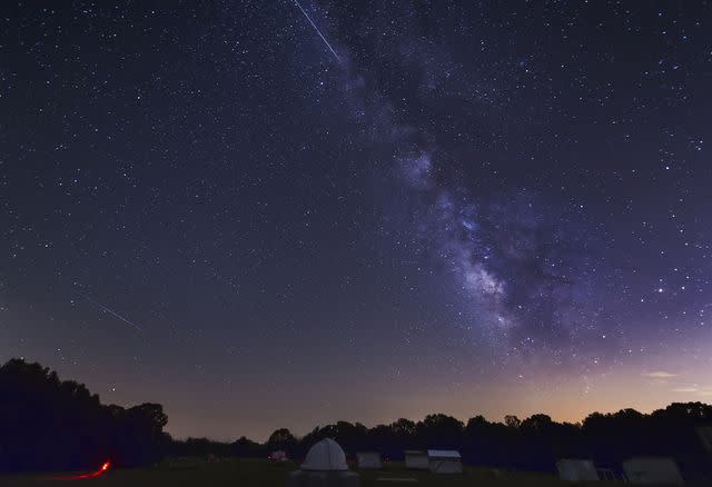 John Davis/Stocktrek Images / Getty Images Two Perseid meteors streak across the Milky Way during the 2012 meteor shower.