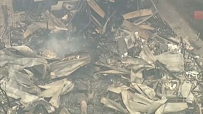 Aerial view of a destroyed building in Batlow