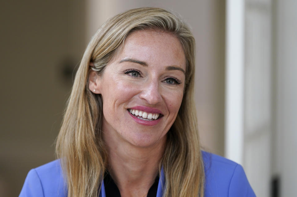 Nurse Practitioner and former Democratic candidate for the Virginia House of Delegates, Susanna Gibson, smile during an interview at her home Wednesday Nov. 15, 2023, in Henrico, Va. (AP Photo/Steve Helber)