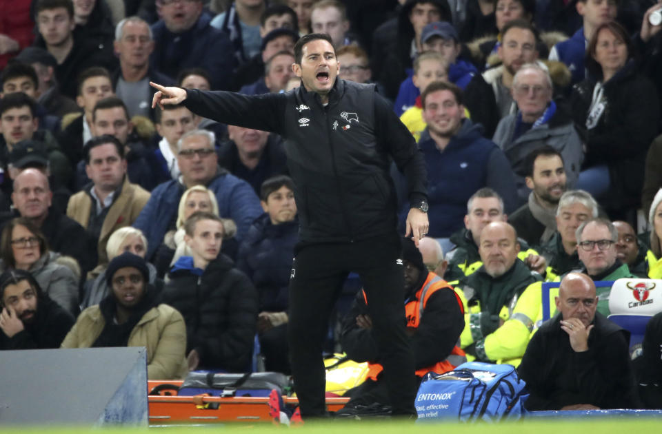 Frank Lampard barks out instructions as Derby County fall just short of snatching a draw against Chelsea