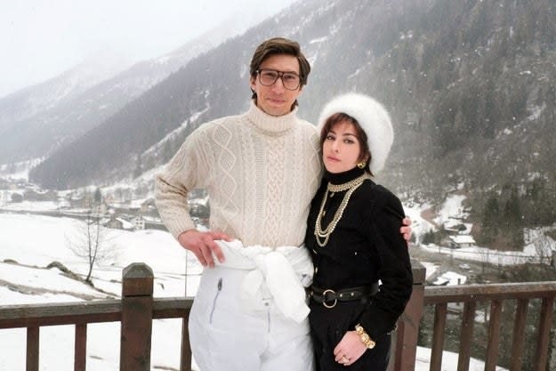 Gaga and Adam Driver as the Guccis, in skiwear