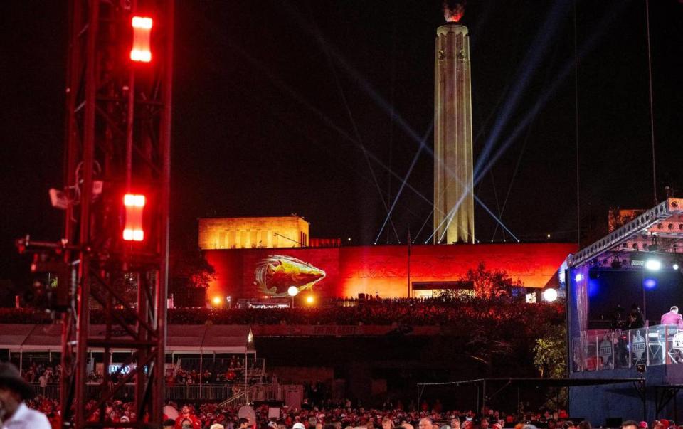 Thousands of football fans watch the NFL Draft from Memorial Hill Park on Thursday, April 27, 2023, in Kansas City.