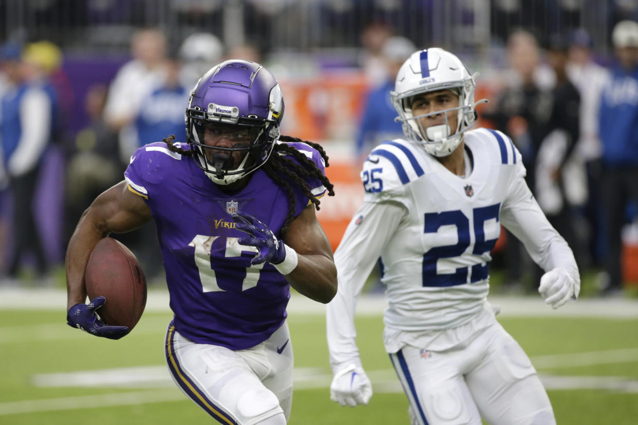 Minnesota Vikings wide receiver K.J. Osborn is on the fantasy radar coming off a career-best game. (AP Photo/Andy Clayton-King)