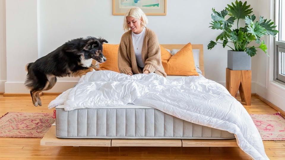 <h2><a href="https://floydhome.com/products/the-floyd-mattress" rel="nofollow noopener" target="_blank" data-ylk="slk:Floyd Home The Mattress" class="link ">Floyd Home The Mattress</a></h2><br><strong>Mattress Type: </strong>Hybrid (Foam & Spring)<br><strong>Sleeper Style: </strong>Side, Stomach, & Back<br><strong>Pros: </strong>Supportive, Cooling, Fast Delivery<br><strong>Cons: </strong>Initial Firmness<br><br>"My partner and I recently moved into a house and were in need of both a bed frame AND a new mattress — which is what led us to <a href="https://floydhome.com/" rel="nofollow noopener" target="_blank" data-ylk="slk:Floyd" class="link ">Floyd</a>. I'd been eyeing the brand's <a href="https://floydhome.com/products/the-bed-frame" rel="nofollow noopener" target="_blank" data-ylk="slk:very cool bed frames" class="link ">very cool bed frames</a> for a while and it felt like kismet when I discovered they launched a mattress to go with it. As a predominant side sleeper who occasionally shifts to her back with a partner who favors his stomach, the best mattresses for our combined sleep styles have always been ones that are cushy but still supportive (aka hybrid mattresses). Floyd's The Mattress is a hybrid style, meaning it's part cushy foam and part supportive coils. Additionally, my partner and I both run HOT — so, The Mattress' copper and graphite-infused foam that supposedly helps dissipate body heat was a really intriguing factor."<br><br>"One thing we learned while moving during a pandemic is that it can take many many months for a single piece of furniture to ship — and we needed a bed ASAP. That was a huge plus with Floyd because both the mattress and the frame arrived together within a week or so of the order being placed. It's a bed-in-a-box style shipment, meaning delivery and assembly were both pretty standard and easy to handle with two people (the mattress <em>is</em> on the heavier side for one person). After unboxing it and getting the frame set up (which was also surprisingly fast & easy) we didn't notice any chemical-y smells that mattress reviewers typically complain about. We left it alone to puff up for the rest of the day, as it was super compressed in its bag/box, and then gave it a test run that night."<br><br>"The first sleep, as with any new mattress, was a little bit restless; the foam itself felt cushy but supportive which for my side-sensitive body initially verged on too firm. But, as the week went on, it (and I) eased up. My partner, the stomach sleeper, didn't seem to mind the initial firmness since he relishes more support from a mattress while he sleeps. I will say that right off the bat we both were very impressed with how cooling this thing was. We've tried MANY a 'cooling' product in the bedding world and this is one that actually does what it claims to. Oftentimes foam-style mattresses, toppers, or pillows feel as though they're trapping body heat but that was certainly not the case here. Both of us felt cool as a snoozing cucumber."<br><br>"We're now going on a month of sleep with Floyd's The Mattress and it's gotten better with every night; I now don't even notice the too-firm feeling I had during the first couple of nights and wake up without any weird kinks or numb limbs that I've experienced from mattresses past. If you're someone who wants more support while you sleep but can't deal with the intense firmness of a full-spring-style mattress, then this is definitely a steller choice. Or, if you're someone who's looking for a one-stop-bedroom shop, the matching frame is a really convenient addition. It's obviously an investment but one that is well worth it for the quality."<br><br><strong>Floyd</strong> The Mattress, $, available at <a href="https://go.skimresources.com/?id=30283X879131&url=https%3A%2F%2Ffloydhome.com%2Fproducts%2Fthe-floyd-mattress" rel="nofollow noopener" target="_blank" data-ylk="slk:Floyd" class="link ">Floyd</a>