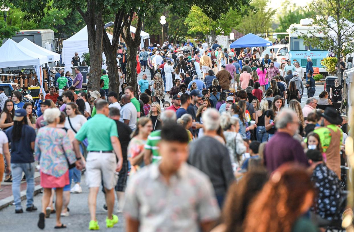 Main Street filled with visitors during the 2023 Anderson Soiree in Anderson, S.C. Friday, April 28, 2023. 