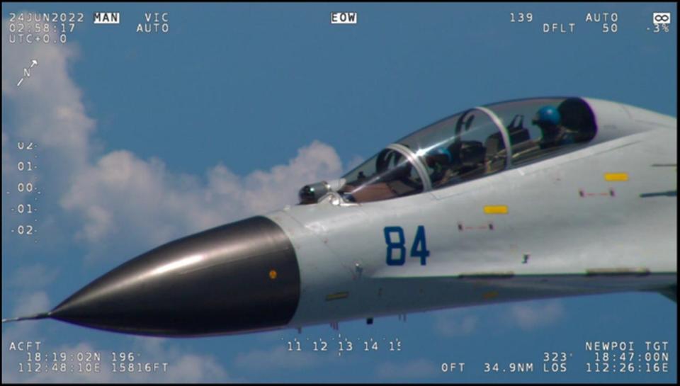 A fighter jet in flight.