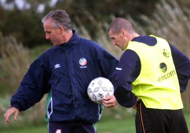 Republic of Ireland manager Mick McCarthy (left) and footballer Roy Keane during a training session in Dublin