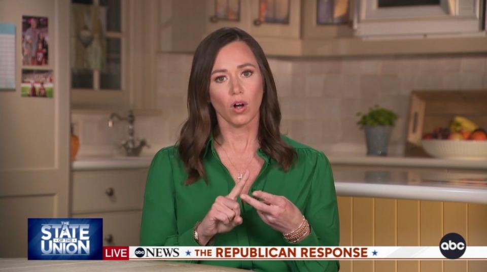 Britt, an Alabama Republican, has made headlines for her odd and seemingly scripted GOP rebuttal to President BIden’s State of the Union speech on Thursday night. ABC