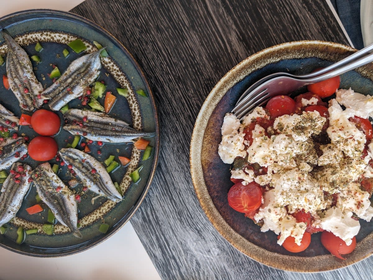 Marinated anchovies and Dakos salad at O Petrino (Lucy Thackray)