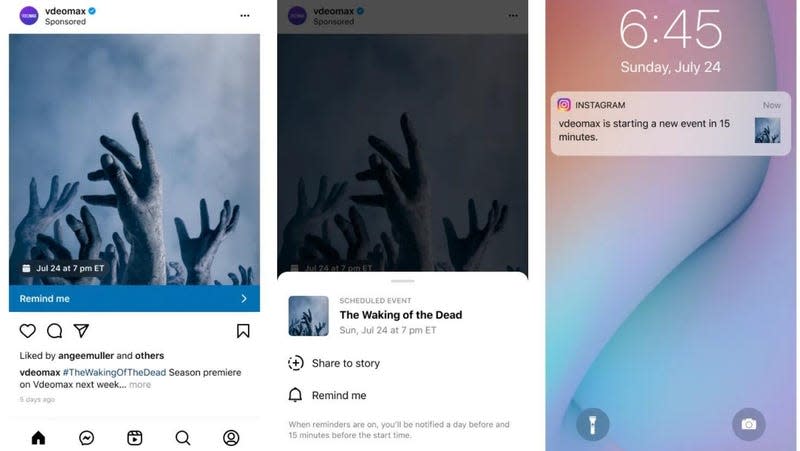 A screenshot of Instagram's new reminder ads. 