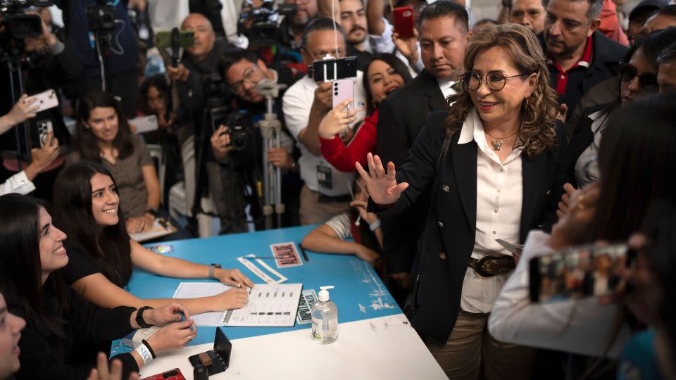 Sandra Torres, presidential candidate with the UNE party, votes in the run-off presidential election in Guatemala City. - Santiago Billy/AP