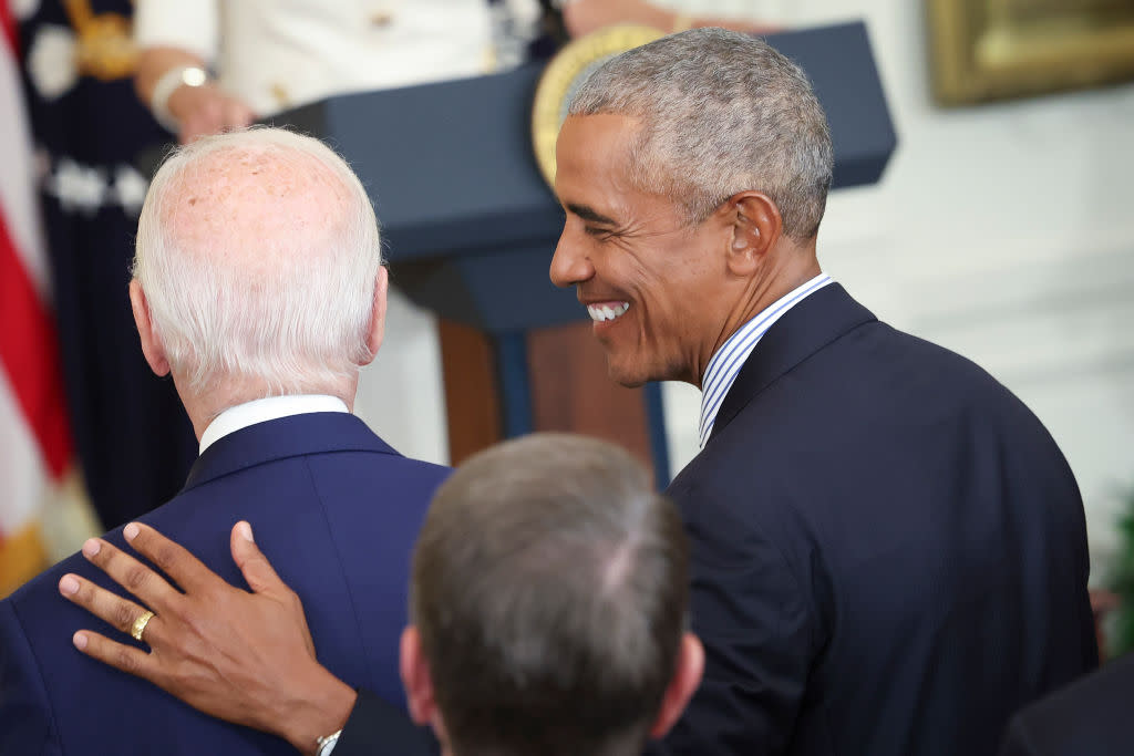 Barack And Michelle Obama Return To White House For Official Portrait Unveiling