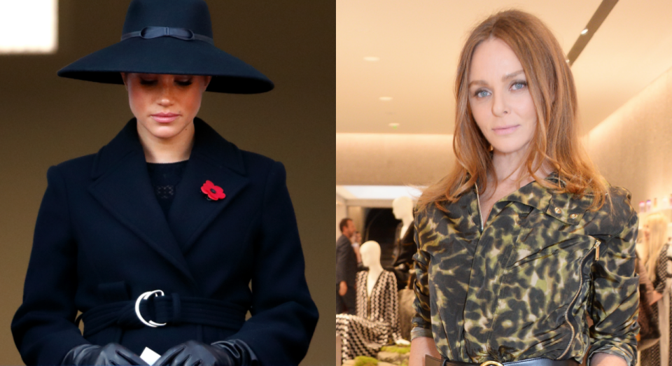 Stella McCartney (rechts) teilte auf Instagram einen Post, in dem sie über Meghan Markles Mantel sprach. (Fotos: Getty)