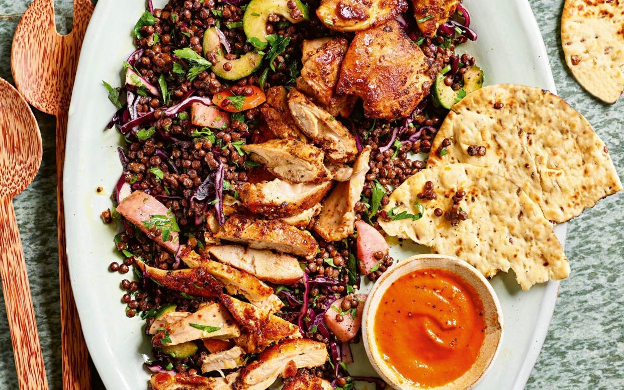 Shawarma pan chicken with lentils - Steven Joyce 