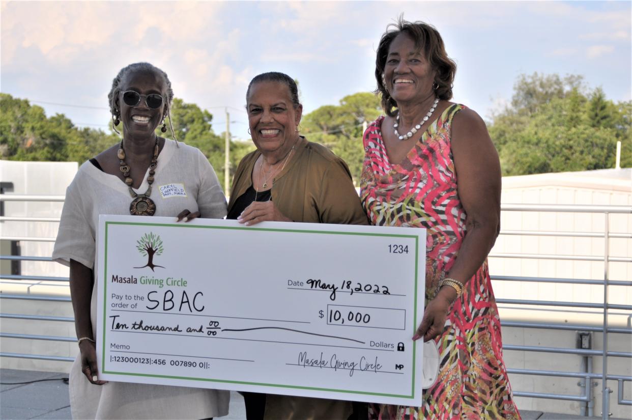 The Suncoast Black Arts Collaborative was recently awarded a $10,000 grant from the Masala Giving Circle. From left, Caryl J. Sheffield, president, Masala Giving Circle; Michele Des Verney Redwine, executive director, Suncoast Black Arts Collaborative; and Francine Brown, board secretary, Suncoast Black Arts Collaborative.