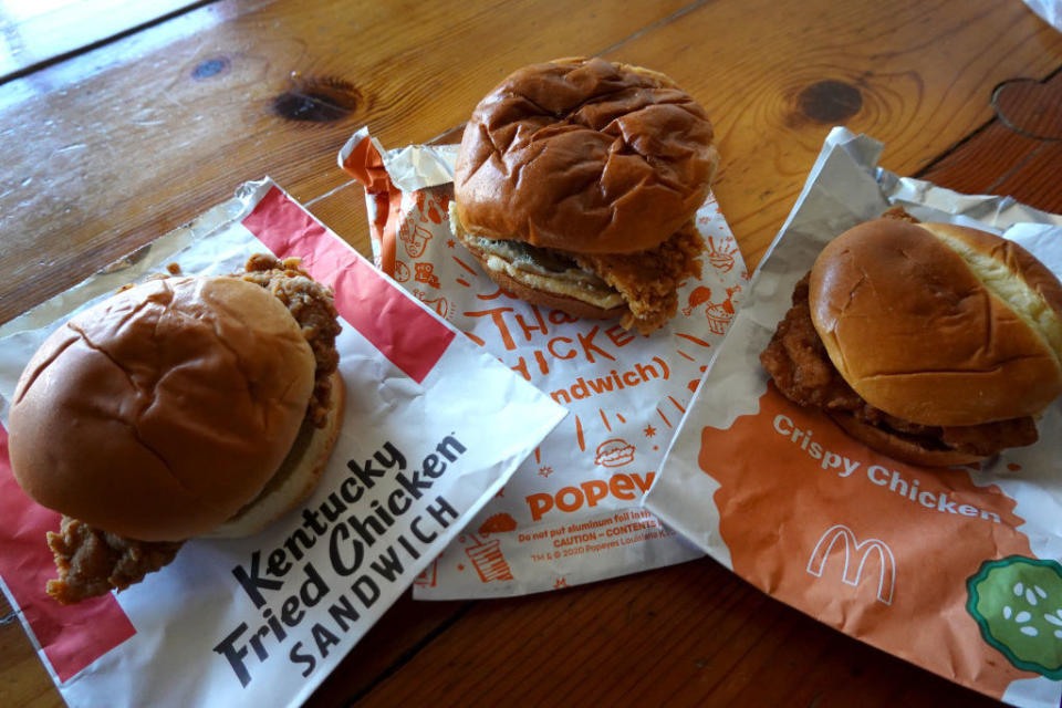 Fried chicken sandwiches from KFC, Popeyes, and McDonald's