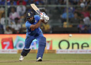 India's Rohit Sharma bats during the third one-day international cricket match between India and Australia in Bangalore, India, Sunday, Jan. 19, 2020. (AP Photo/Aijaz Rahi)