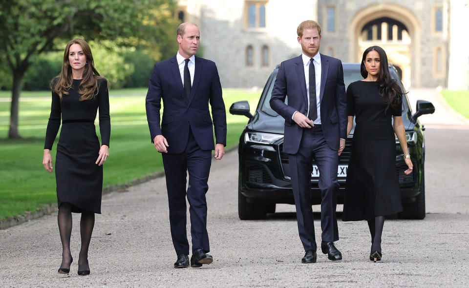 The Prince and Princess of Wales Accompanied By The Duke And Duchess Of Sussex Greet Wellwishers Outside Windsor Castle (Chris Jackson / Getty Images)