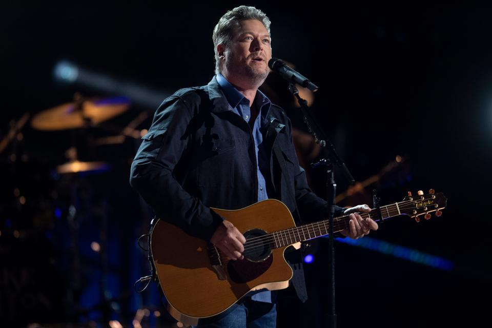 Blake Shelton performs “Minimum Wage” during the 56th Academy of Country Music Awards at the Grand Ole Opry Saturday, April 17, 2021 in Nashville, Tenn. 