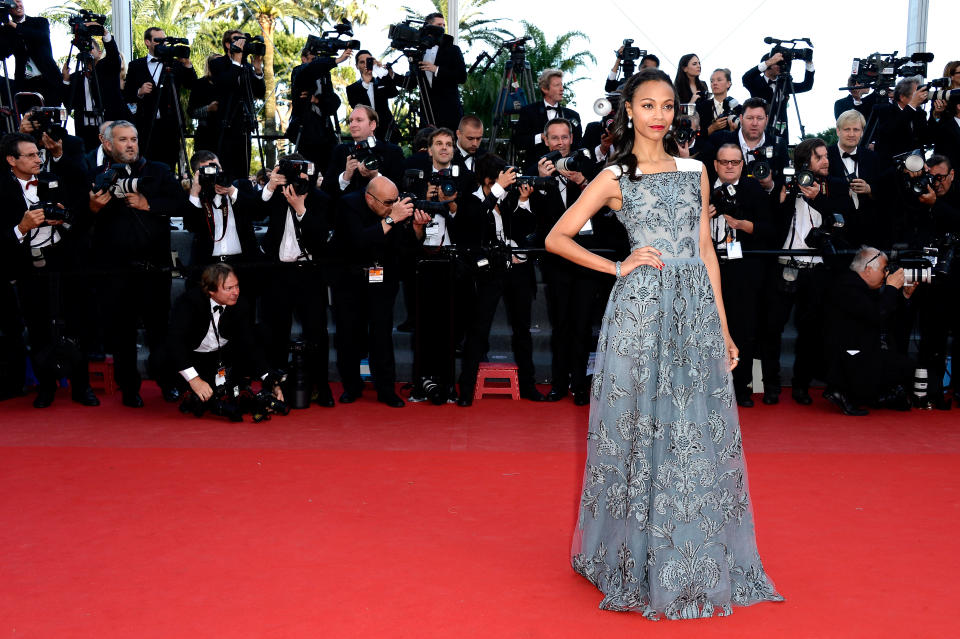 Zoe Saldana attends a Cannes premiere for Blood Ties