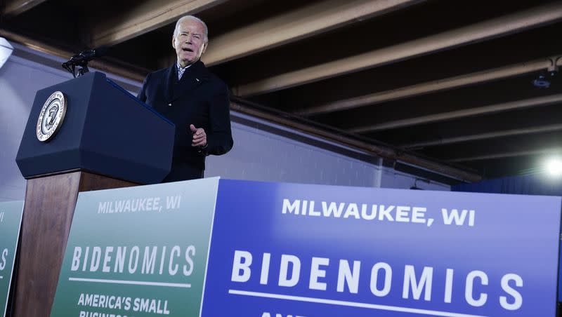 President Joe Biden speaks about his economic agenda at the Wisconsin Black Chamber of Commerce on Wednesday, Dec. 20, 2023, in Milwaukee.