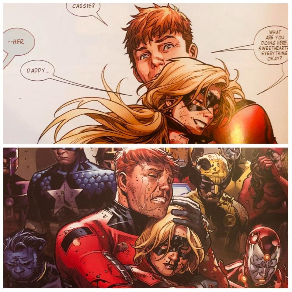 Cassie Lang reuniting with her back from the dead father, then dying herself.