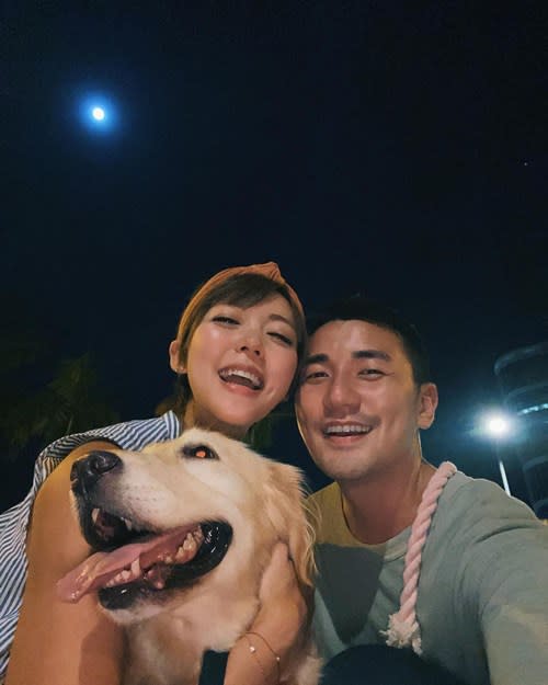 Inez and Tony celebrated the mid autumn festival outdoors with their pet, Molly  