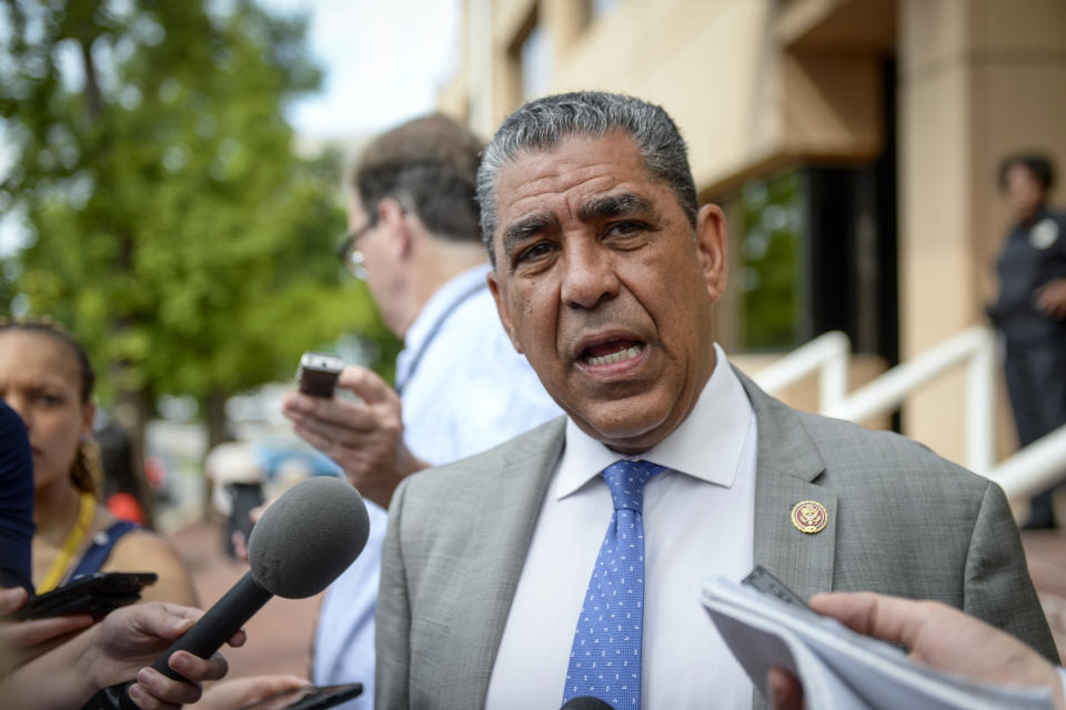 Rep. Adriano Espaillat, D-N.Y., talks with reporters. (Photo: Caroline Brehman/CQ Roll Call via Getty Images)