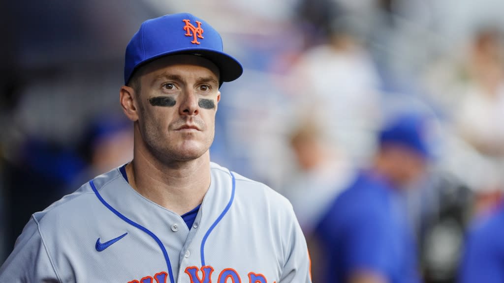 Mar 31, 2023; Miami, Florida, USA; New York Mets designated hitter Mark Canha (19) looks on prior to the game against the Miami Marlins at loanDepot Park.