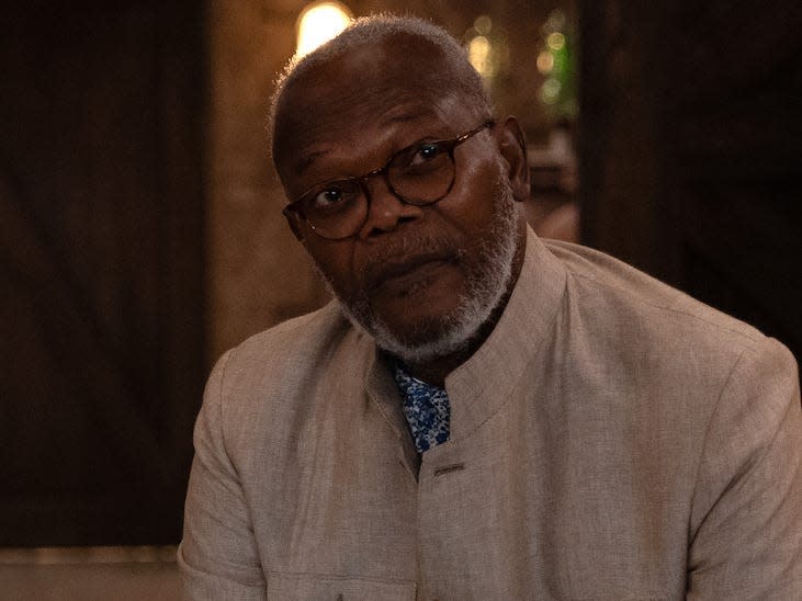 Elly Conway (Bryce Dallas Howard) and Alfred Solomon (Samuel L. Jackson) in "Argylle," directed by Matthew Vaughn.