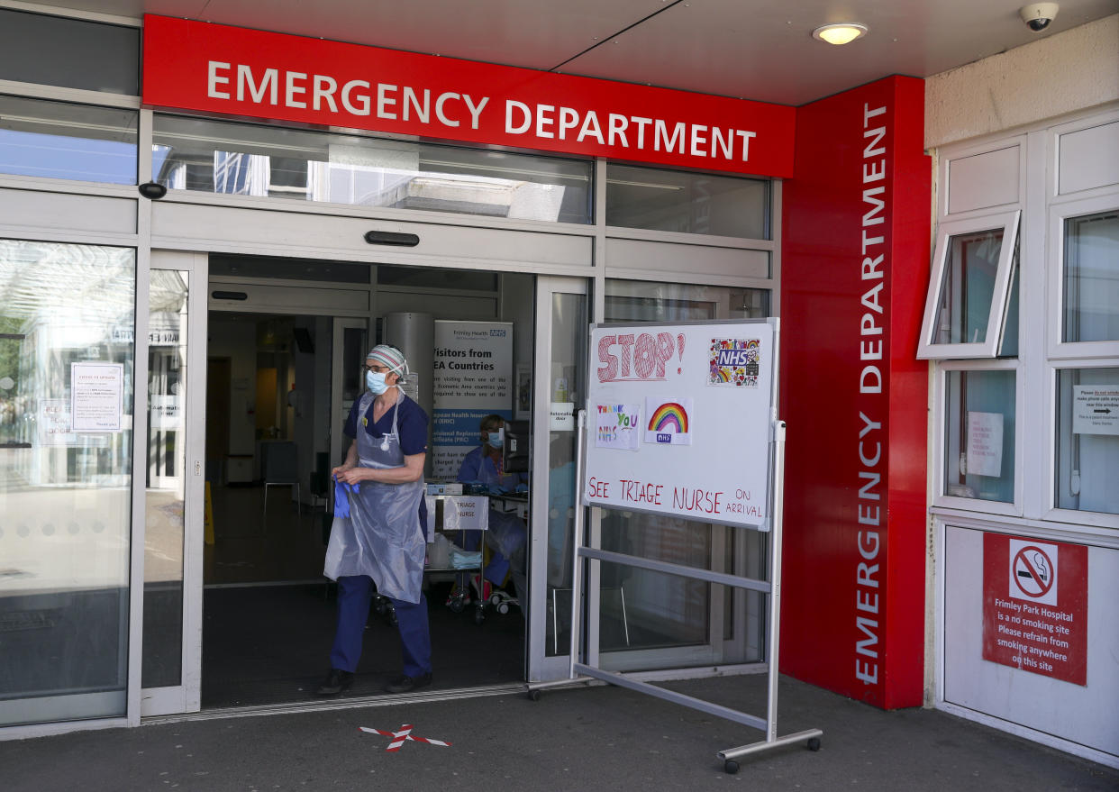 A triage nurse waits for patients in the Emergency Department at Frimley Park Hospital in Surrey. Picture date: 22/5/2020.