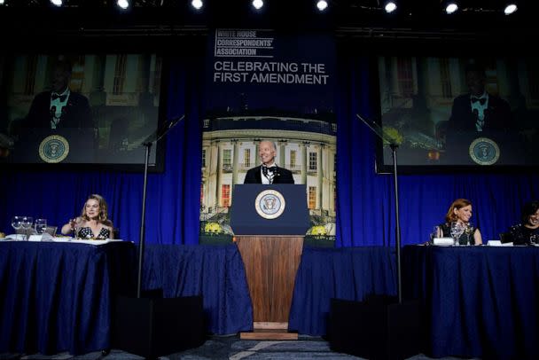 PHOTO: President Joe Biden addresses the annual White House Correspondents Association Dinner in Washington, D.C., on April 29, 2023. (Alexander Drago/Reuters)